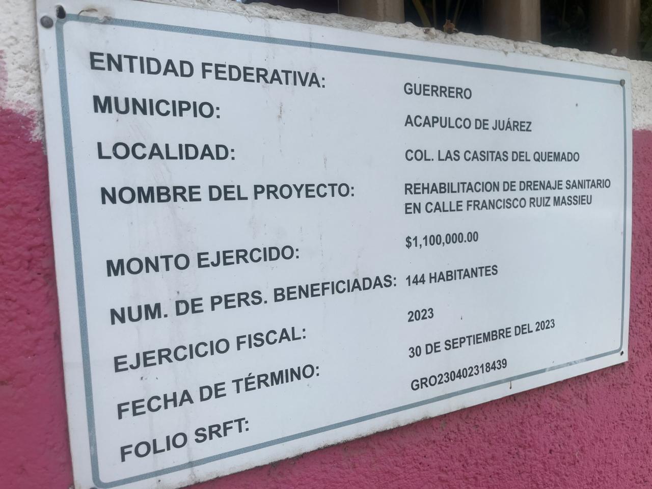 Rehabilitación de drenaje sanitario en calle Francisco Ruiz Massieu