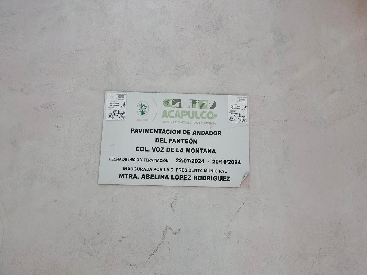 Pavimentación de Calle del Panteón, Colonia Voz de la Montaña